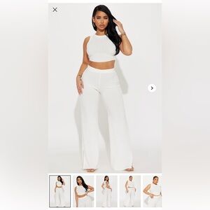 Fashion Nova White Ribbed Wide-Leg Knit Pants Extra chill pants set